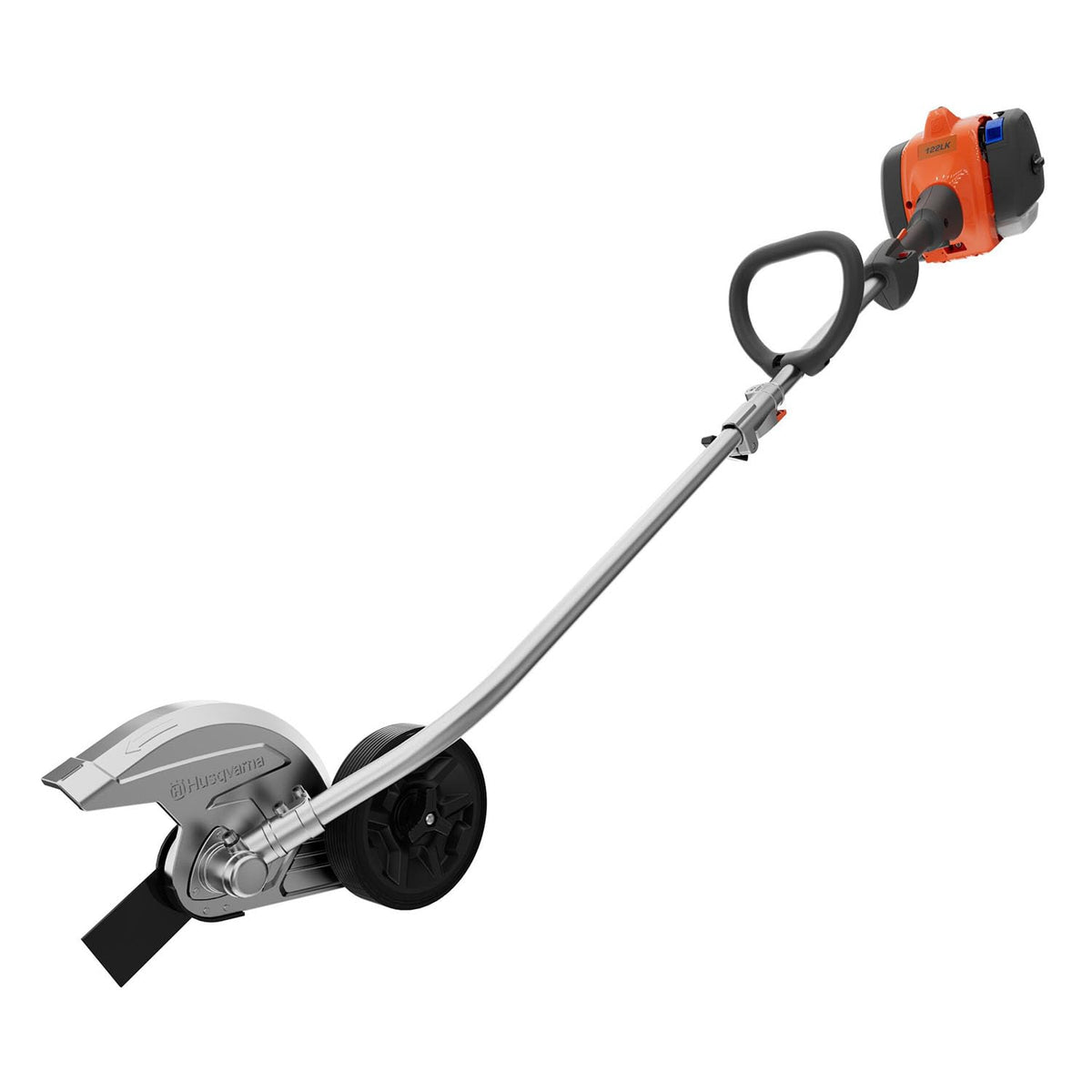 Husqvarna 122LKE edger with a 6-inch wheel enabling precise edging.