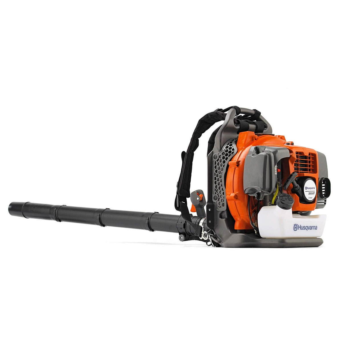 Husqvarna 350BT backpack blower front view for efficient yard cleanup