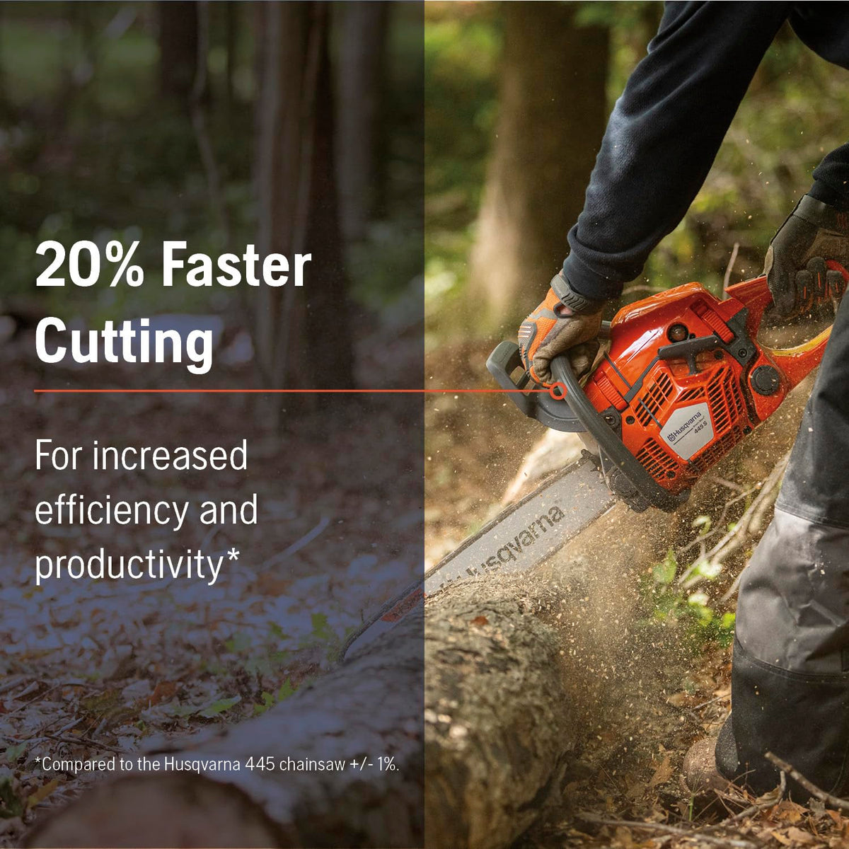 Husqvarna 445S 50cc engine delivers strong cutting performance at high efficiency