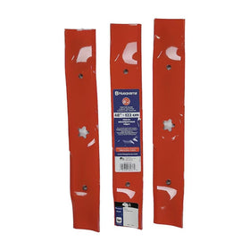 Husqvarna 48-inch mulching blade set ready for riding mowers delivers clean, consistent cuts.