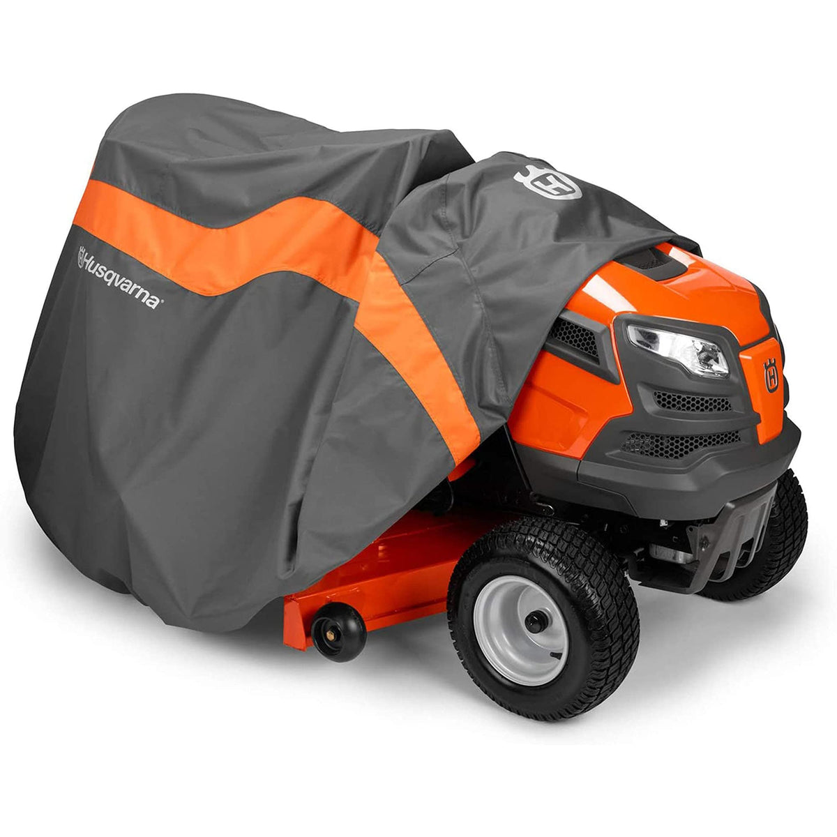 Husqvarna 54inch full-size lawn tractor cover side view shields against dirt and sap.