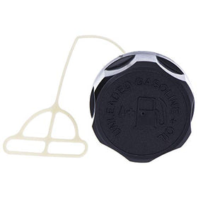 Husqvarna leaf blower fuel cap on tank demonstrates OEM reliability.