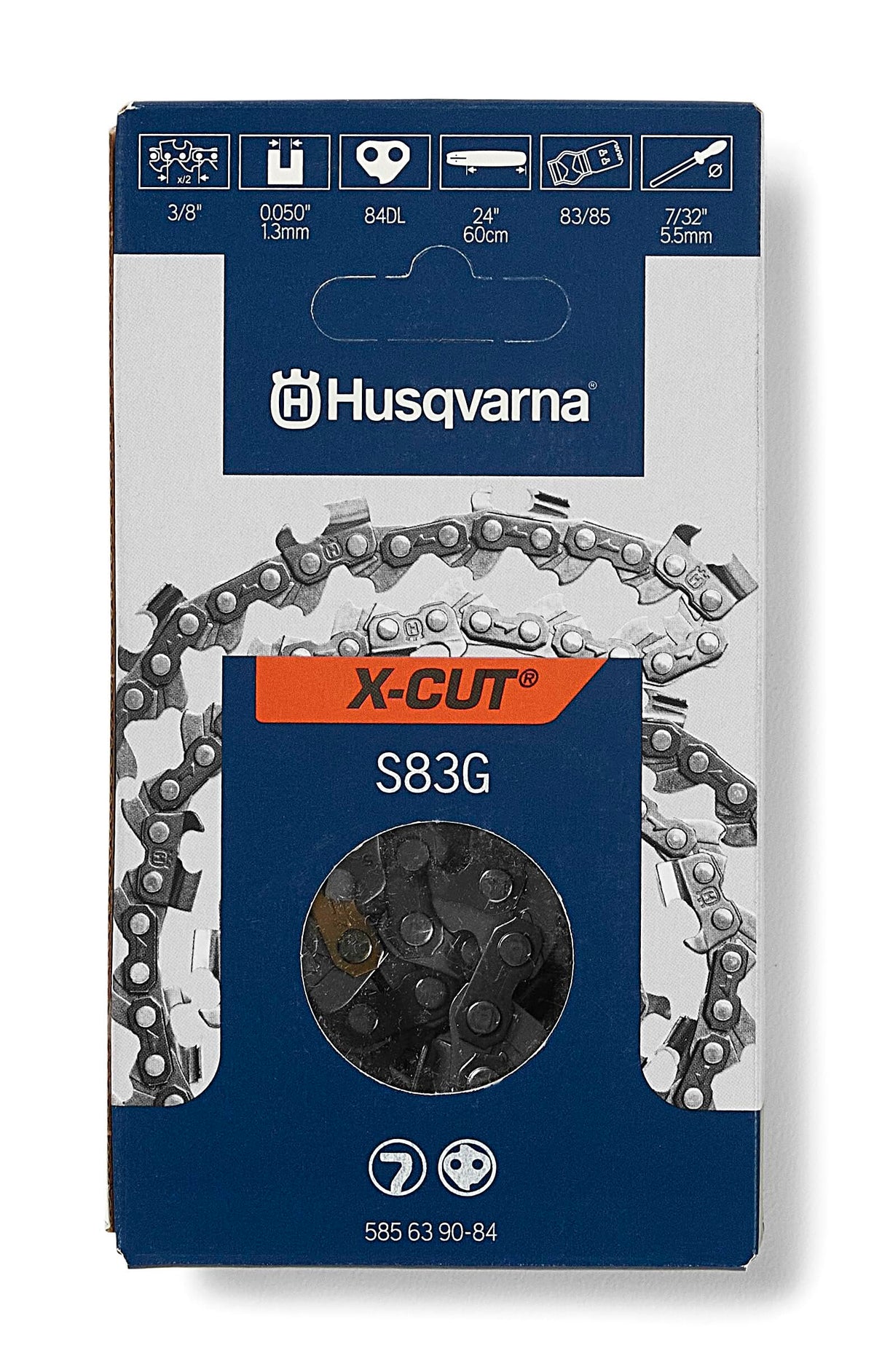 Husqvarna X-Cut S83G 24in chain on bar delivers smooth, efficient cuts.