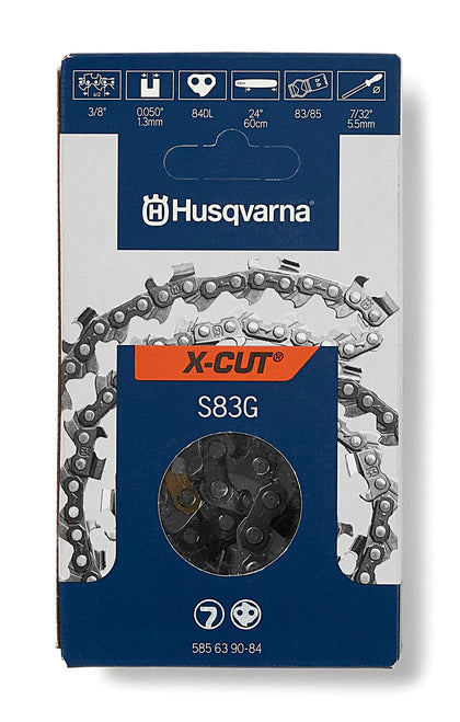 Husqvarna X-Cut S83G 24in chain on bar delivers smooth, efficient cuts.