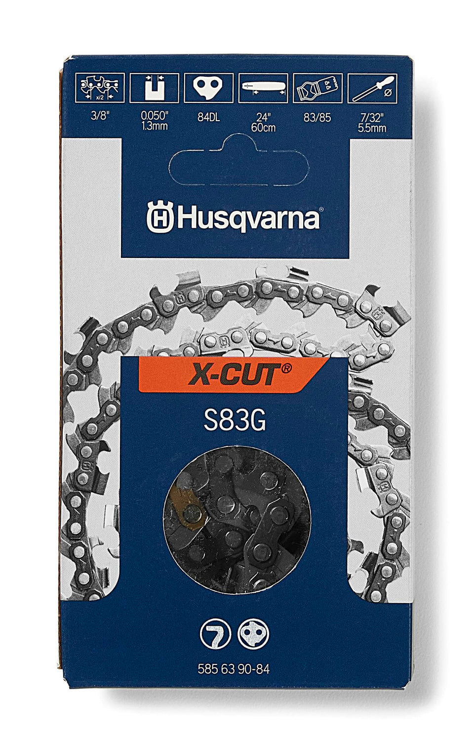 Husqvarna X-Cut S83G 24in chain on bar delivers smooth, efficient cuts.