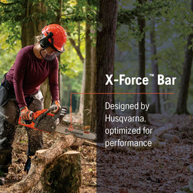 X-Force 16 inch bar demonstrates compatibility with multiple Husqvarna saw models.