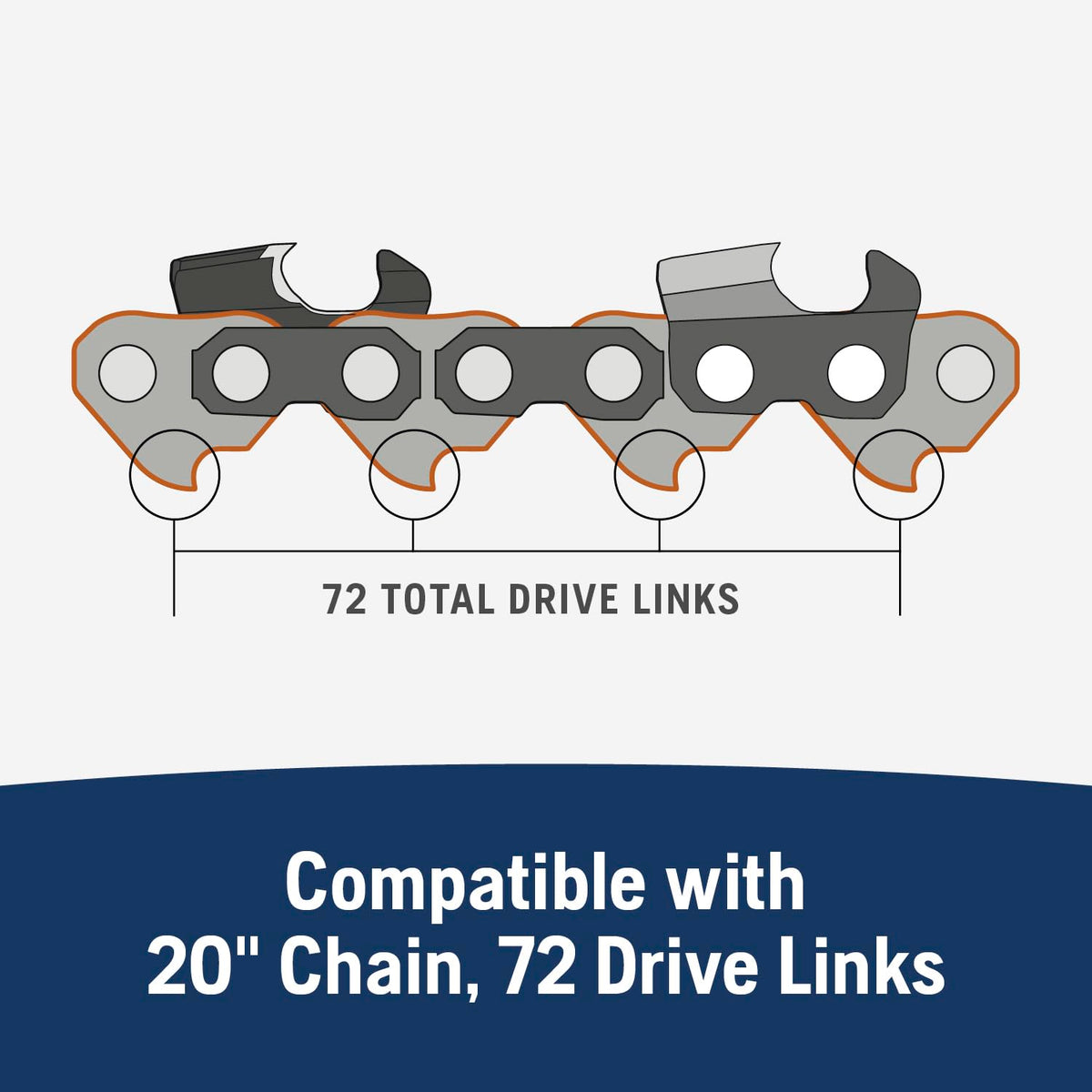 Husqvarna X-Tough 20in bar with 72 drive links supports steady feed and consistent cutting.