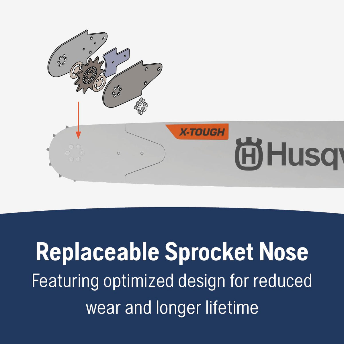 Husqvarna X-Tough bar in use during log bucking for reliable cuts