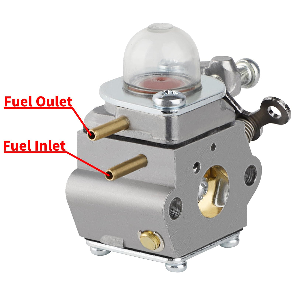 HUSWELL WS-210 carburetor assembly close-up with clamps and hoses