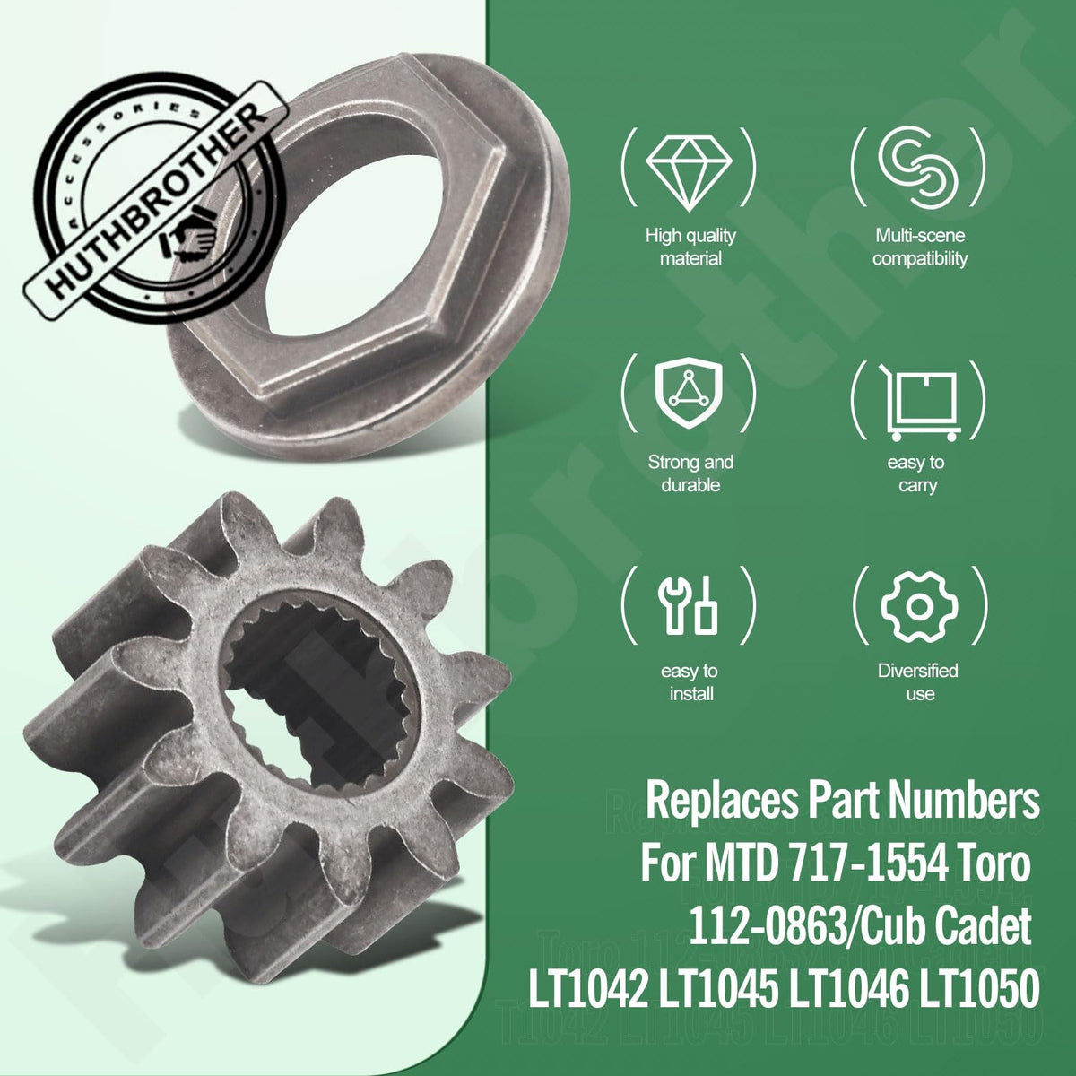 Huthbrother Cub Cadet LT-series compatibility covers LT1042, LT1045, LT1046, LT1050.
