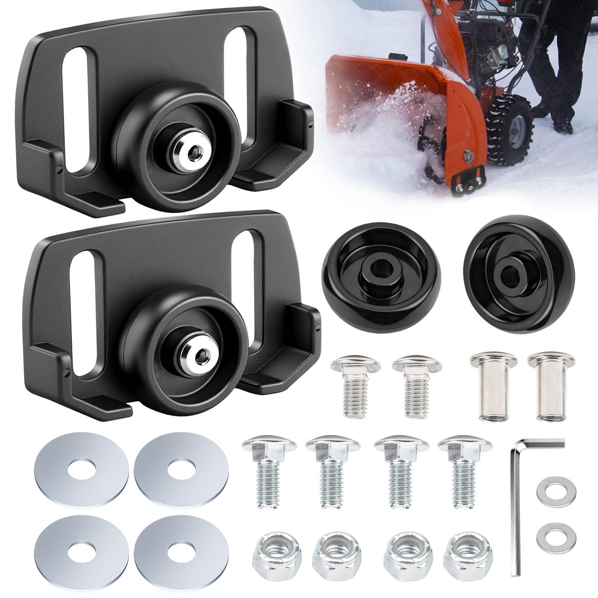 Huthbrother universal roller skid shoes for snow throwers protect surfaces during clearing.
