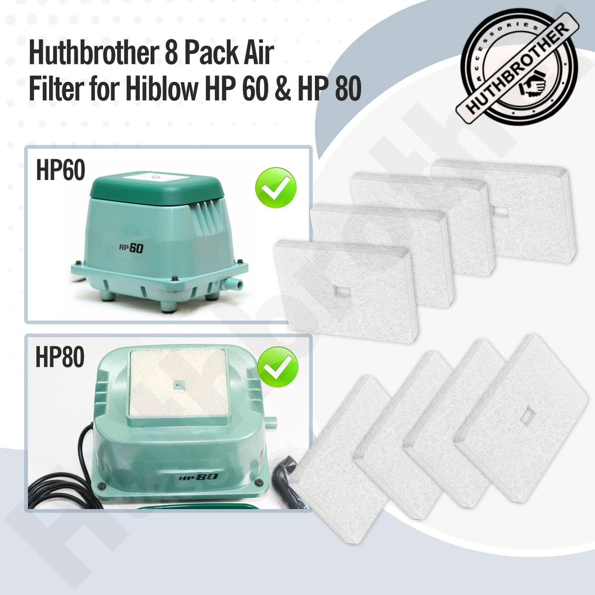 Huthbrother 8-pack Hiblow compatible set with 3.7x4.3 inch footprint for quick, tool-free fitting.