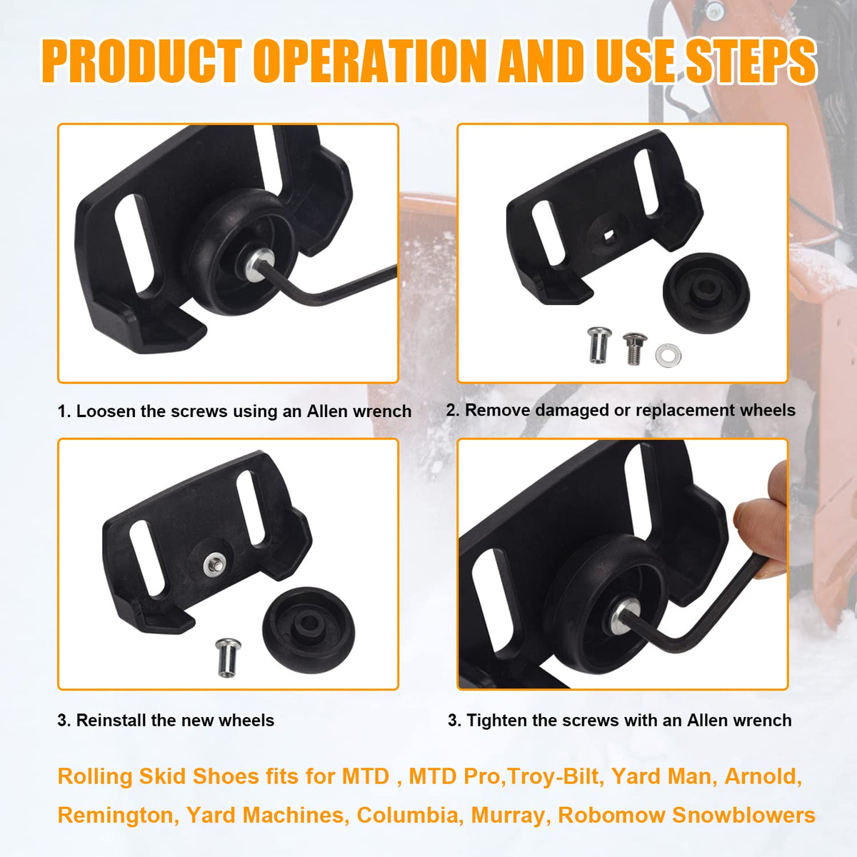 Huthbrother wide-brand compatibility skid shoes work with many snow blowers.