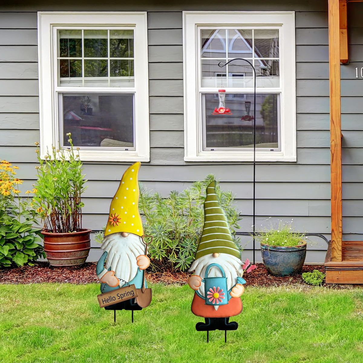 HUTHDAK hello spring gnomes pair with metal flowers for a cohesive garden