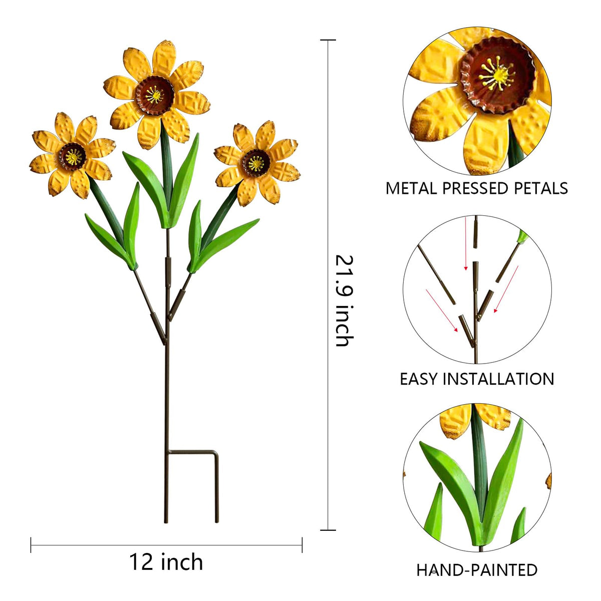 HUTHDAK two-pack yard art stakes install easily into soil.