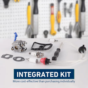 HUZTL 125BV carburetor kit in use during leaf cleanup.