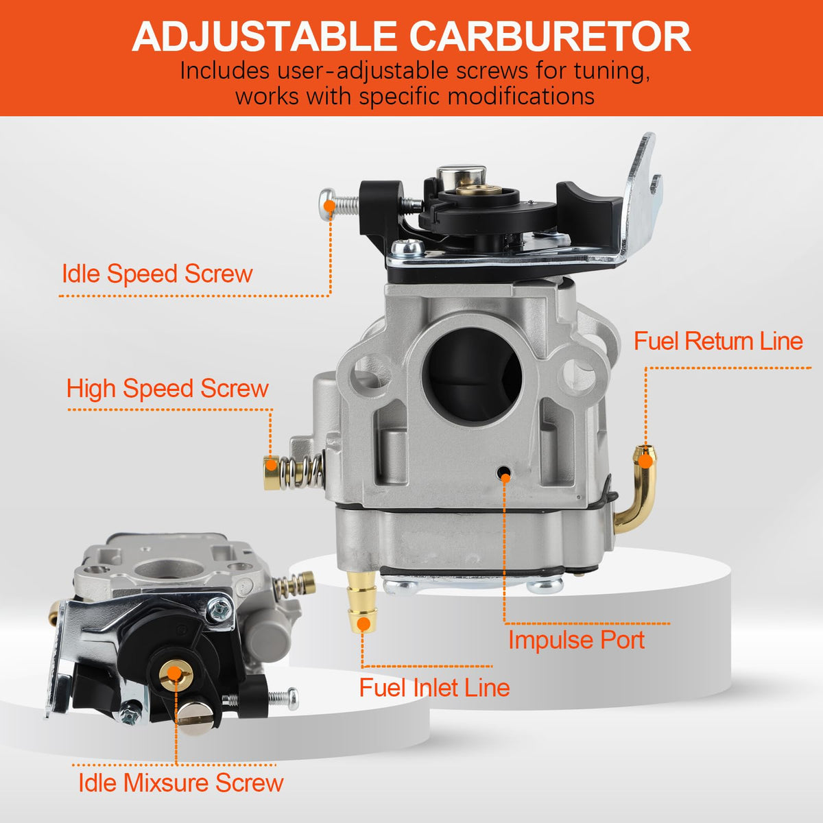 HUZTL carburetor with fuel filter protects engine from debris