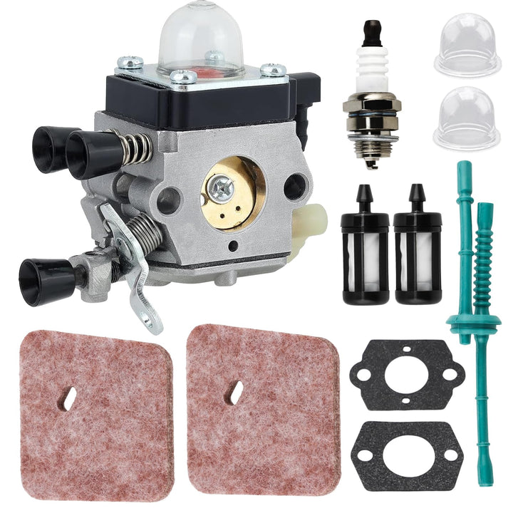 HUZTL FS38 carburetor front close-up shows precise fit for STIHL trimmers.