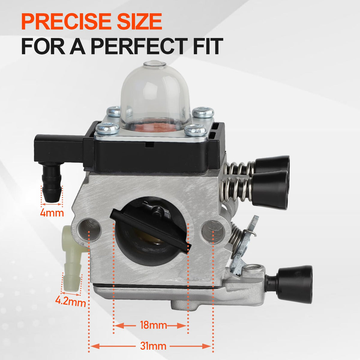 HUZTL FS38 carburetor with fuel line and spark plug for ready-to-install setup.