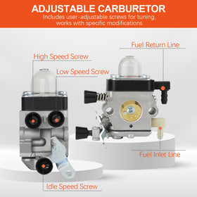 HUZTL FS38 carburetor installed on STIHL FS38 demonstrates easy mounting.