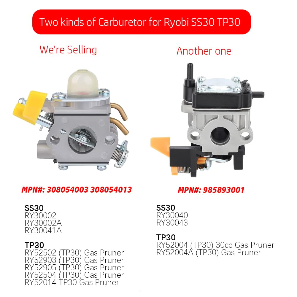 HUZTL SS30 TP30 carburetor fit demonstrates correct alignment for TP30 engines.