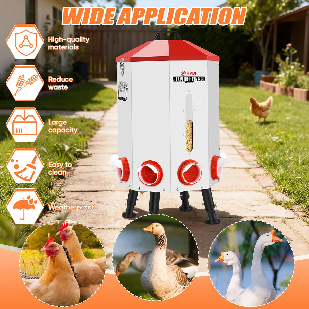 HVDI 70-80lb feeder features rust-resistant metal for durable outdoor use