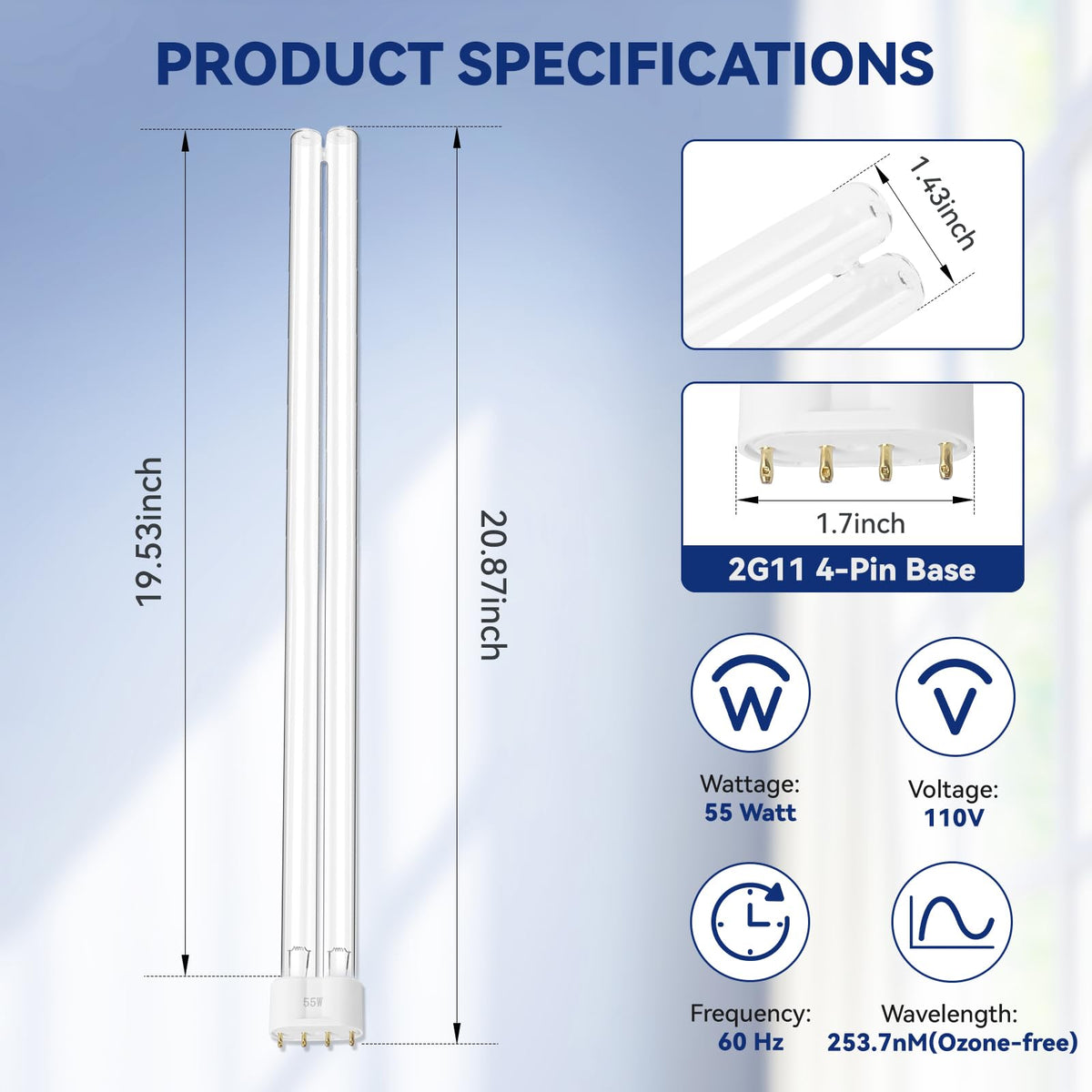 HWEIUA 2G11 base UV bulb replacement ensures easy installation and long life