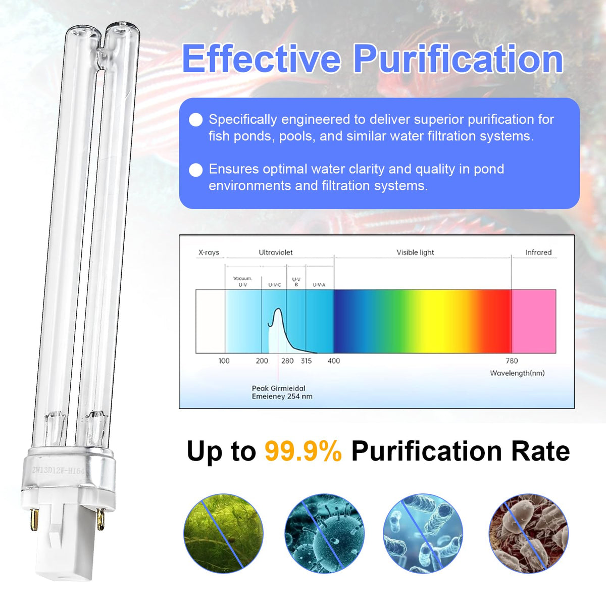 HWEIUA long-life UV-C bulb with 8000-hour lifespan.
