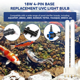 HWEIUA UV bulb 4-pin base shown for universal pond compatibility.