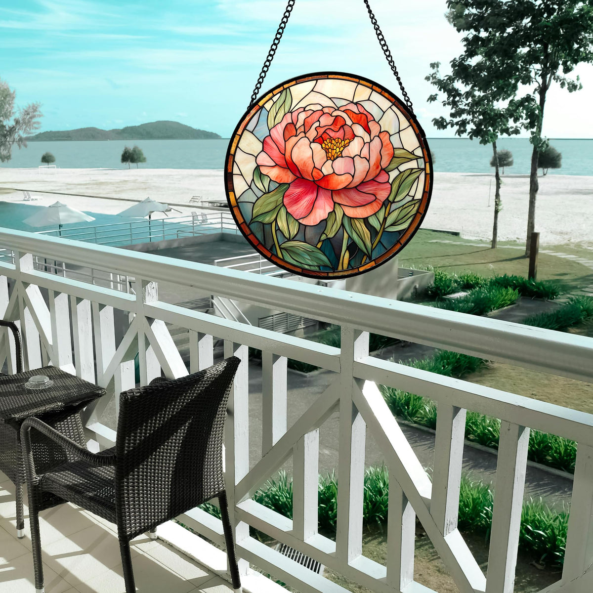 HWRHTR durable glass suncatcher with sturdy metal fixtures for long-lasting display.