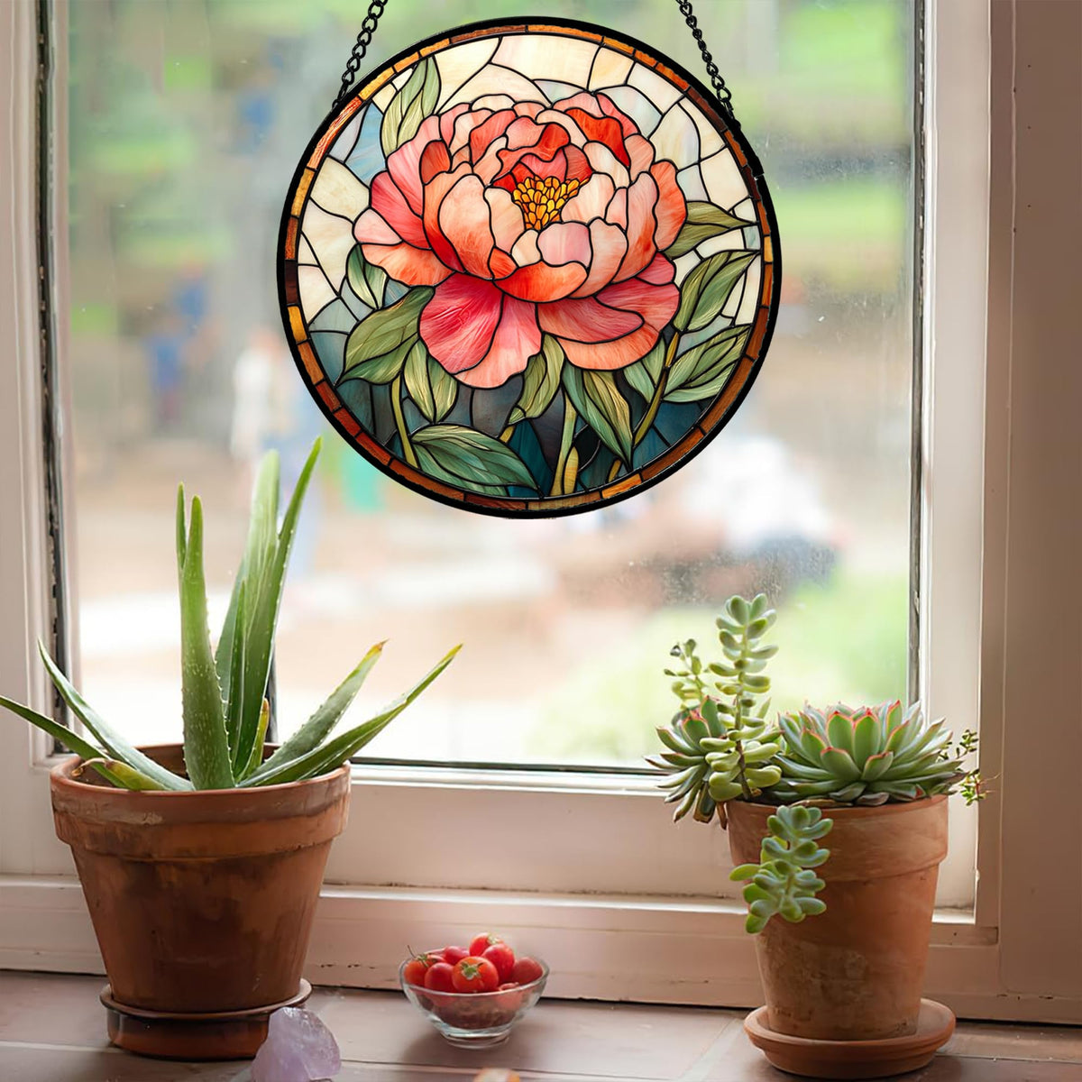 HWRHTR suncatcher with intricate design; artistic focal point for windows and shelves.