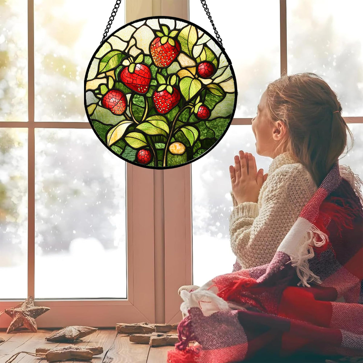 HWRHTR red strawberry suncatcher adds cozy glow to any sunny day