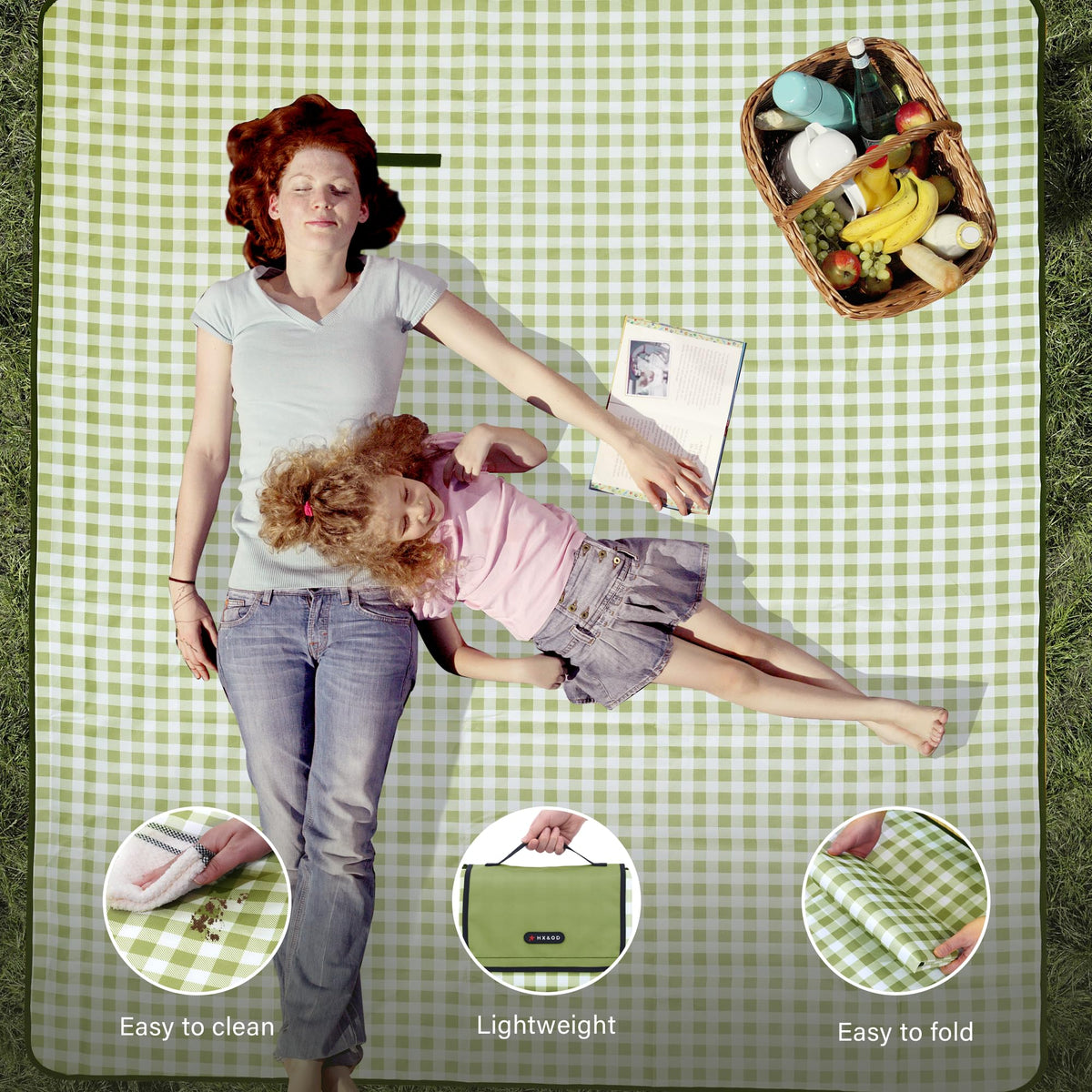 HX&OD family camping setup with picnic blanket ready for outdoor meals