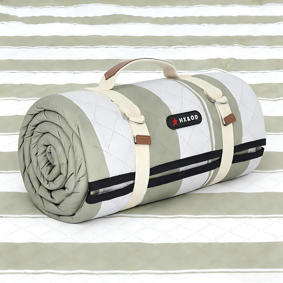 HX&OD picnic blanket 80x60 folded for easy portability on trips.