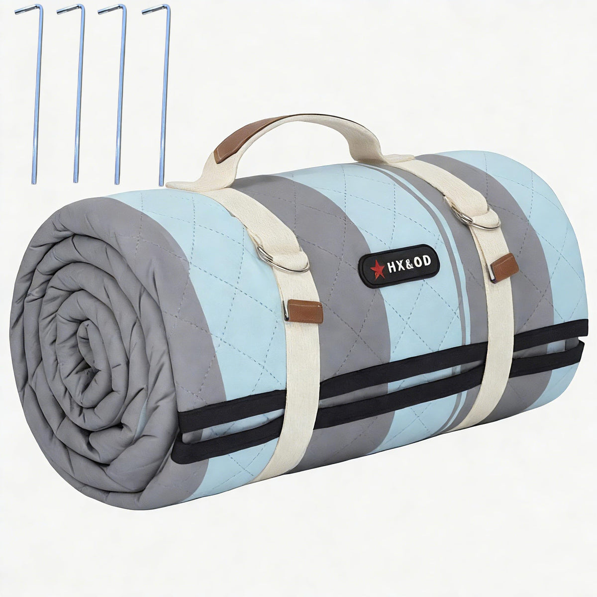 HX&OD Outdoor Picnic Blanket 80x60 spread on grass for family gathering.