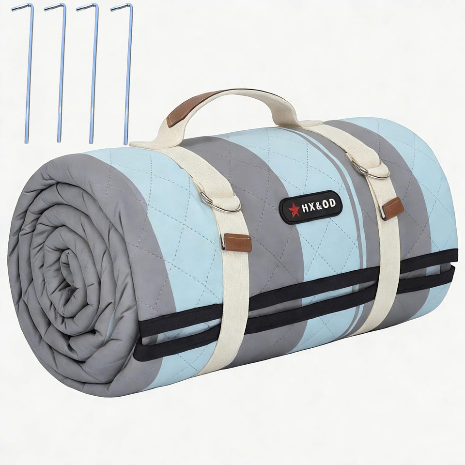 HX&OD Outdoor Picnic Blanket 80x60 spread on grass for family gathering.