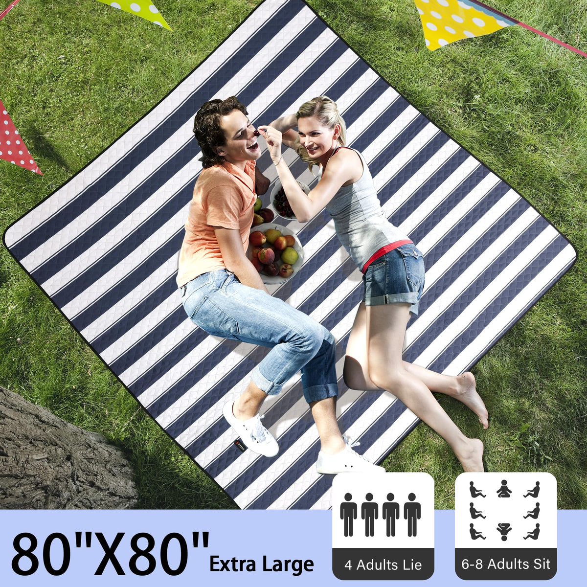 HX&OD picnic blanket foldable and portable with carry strap for quick trips.