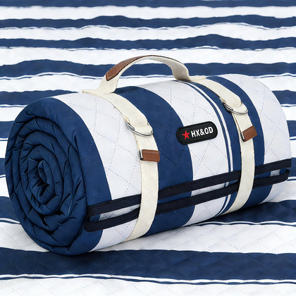 HX&OD picnic blanket folded compact for easy transport.