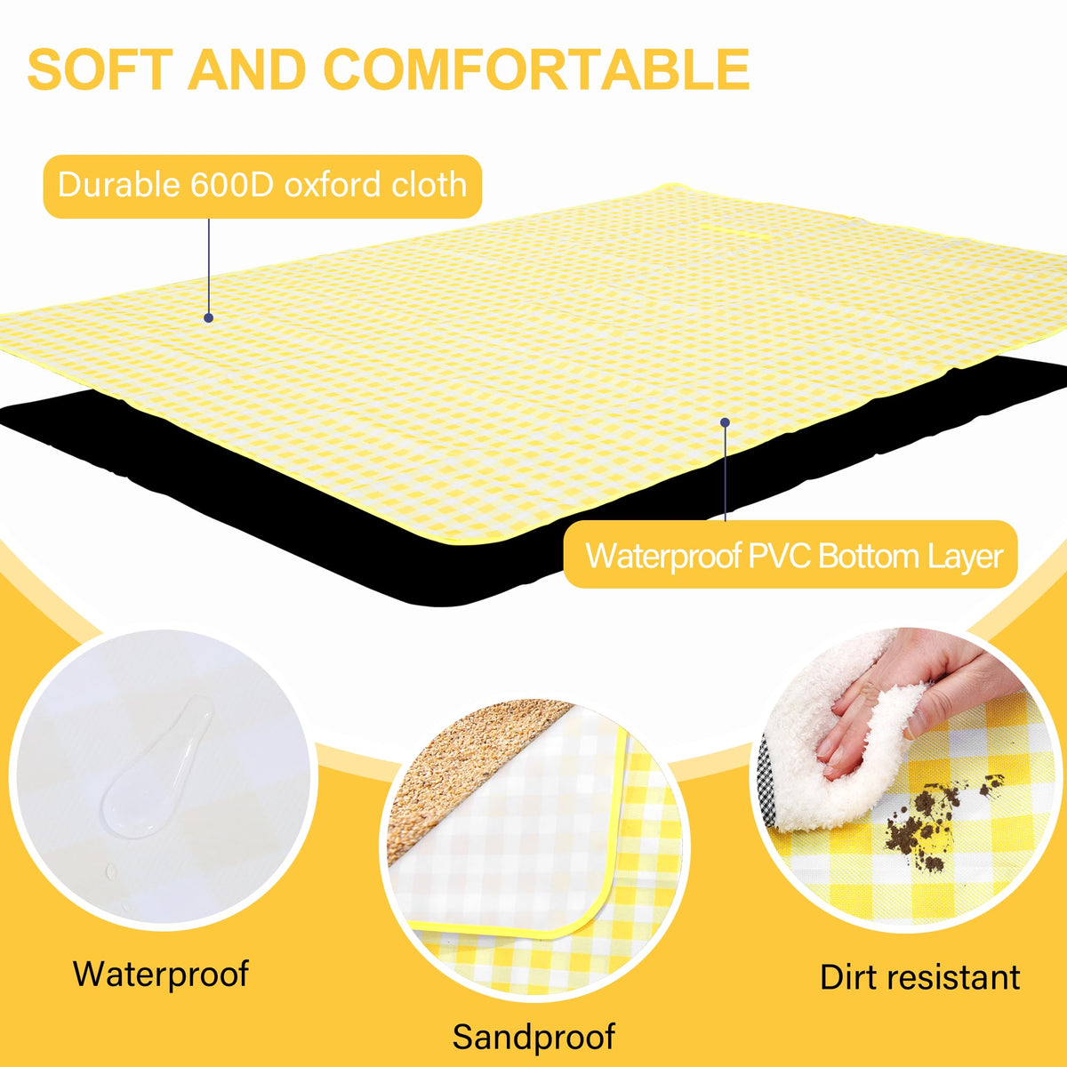 HX&OD picnic blanket sandproof surface minimizes sand transfer