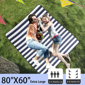 HX&OD picnic blanket spread on grass showing generous 80x60 inch area.