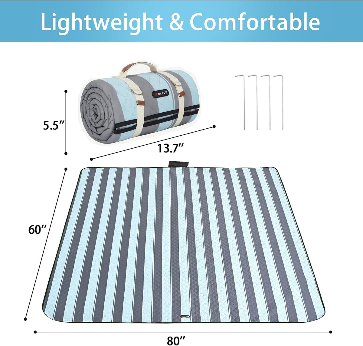 HX&OD blanket with stakes prevents wind-blown movement.