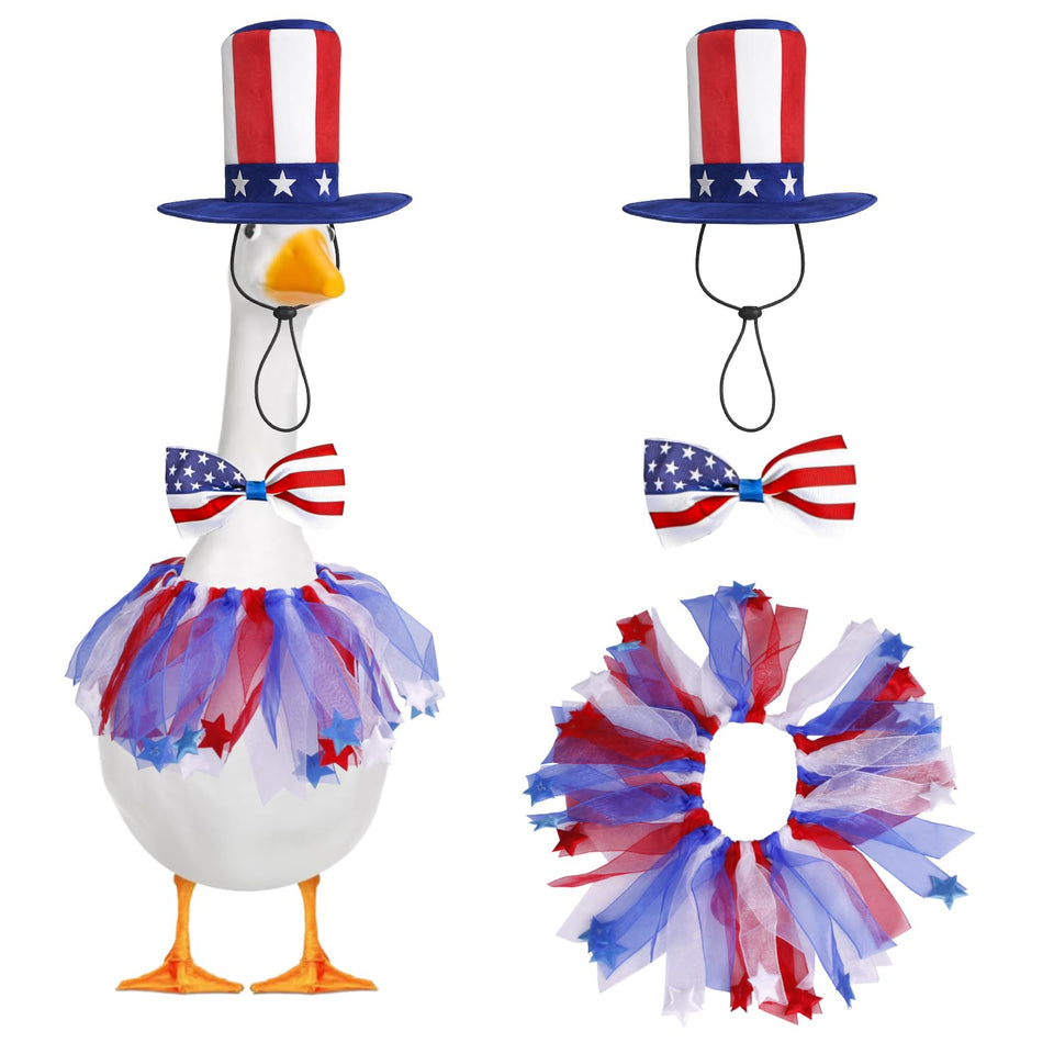 HXRYAGi patriotic goose hat enhances porch decor with festive Independence Day flair.