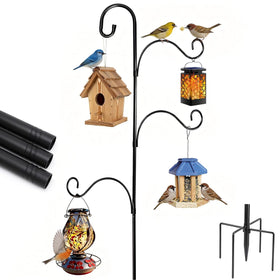 HXYQMMY 76-inch shepherds hook for outdoor use, supports multiple feeders and lanterns.