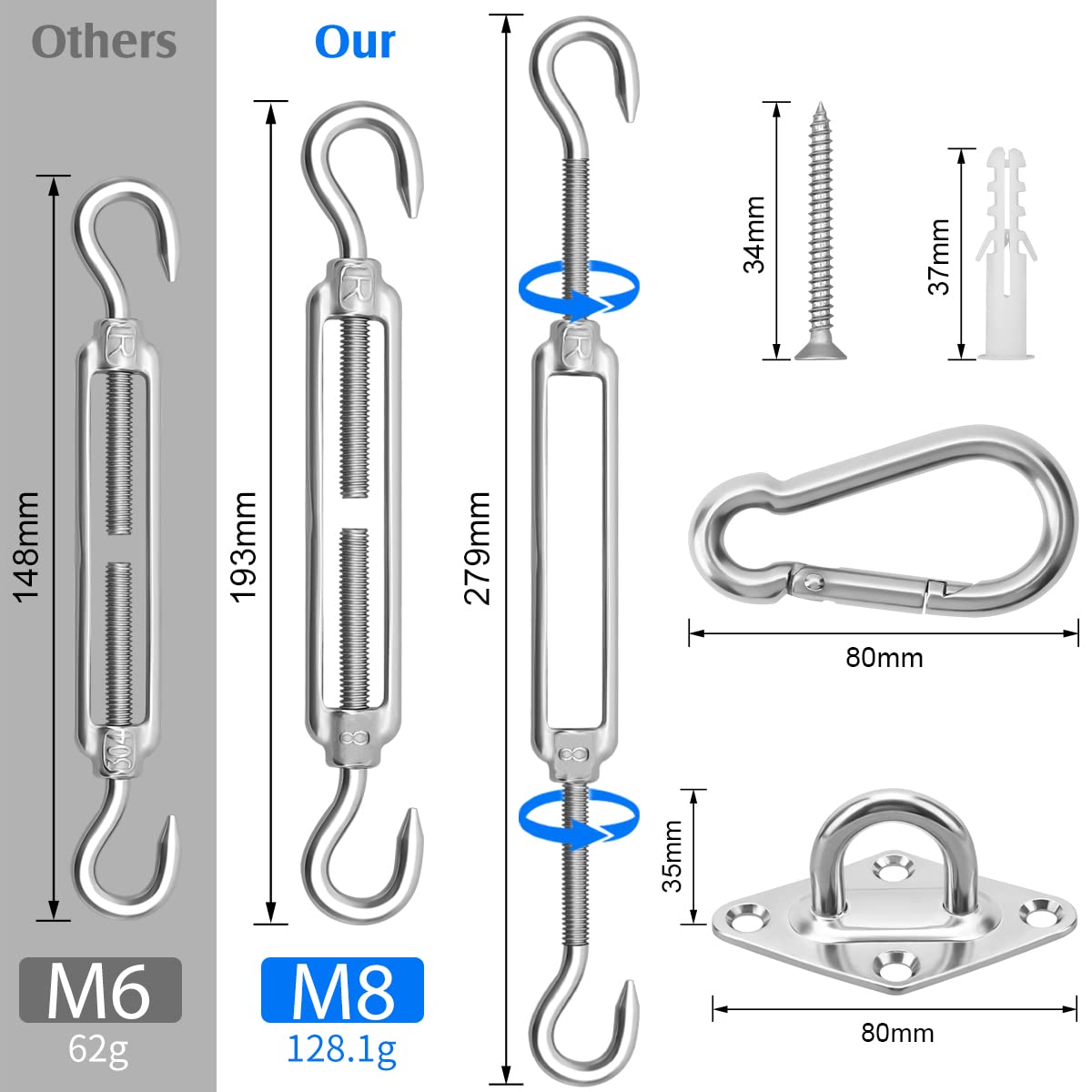 HYASIA adjustable turnbuckle 8in enables precise sail tensioning