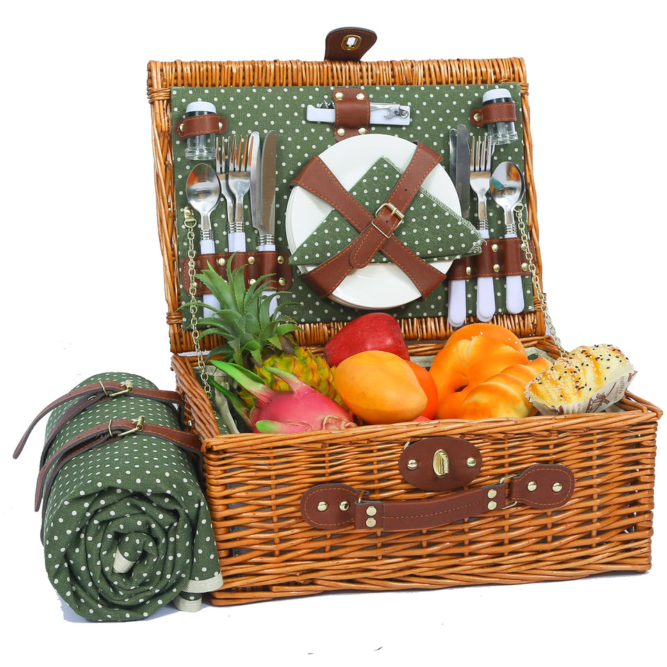 HYBDAMAI picnic basket for 4-person with classic wicker design to keep meals organized outdoors
