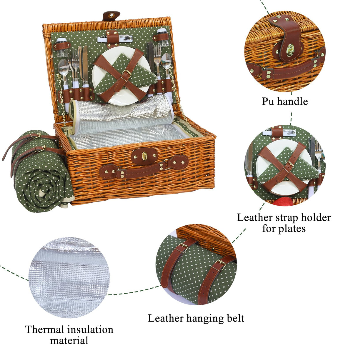 HYBDAMAI wicker-hamper portable design offers easy transport for park outings