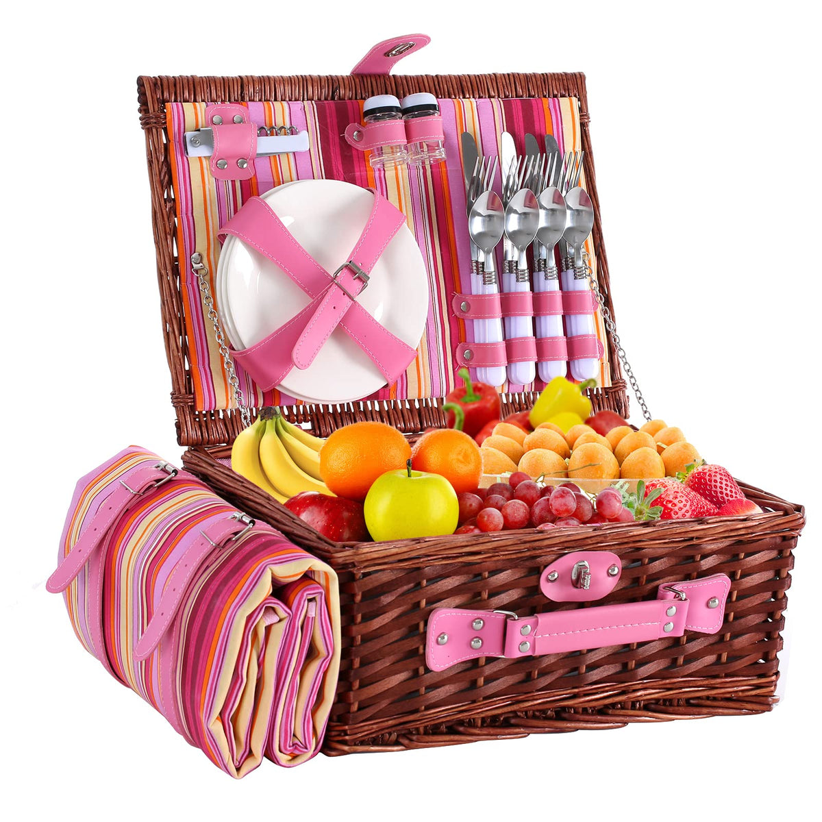 HYBDAMAI wicker picnic basket for four ready for alfresco meals
