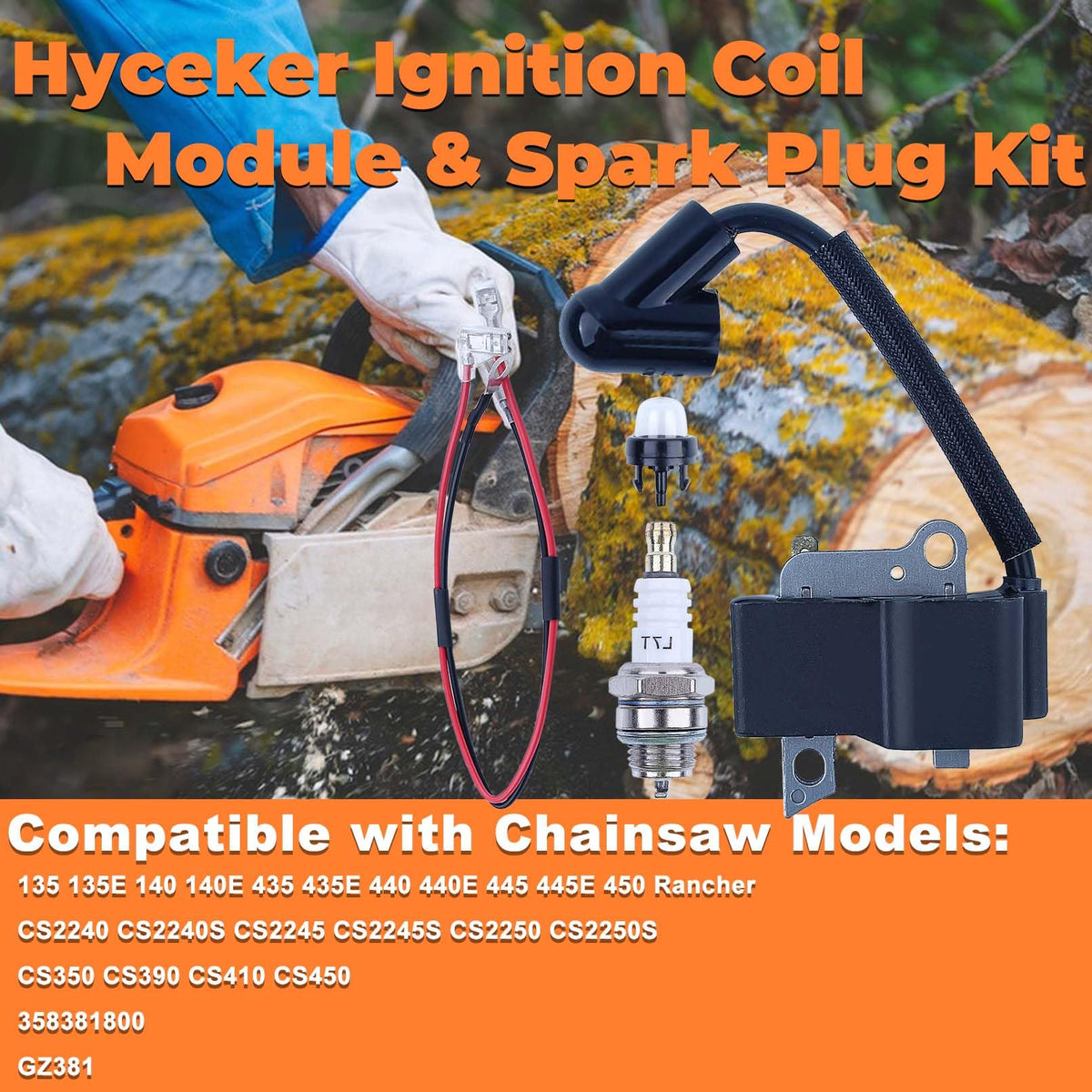 Hyceker spark plug kit for Husqvarna 435-450 with improved spark quality