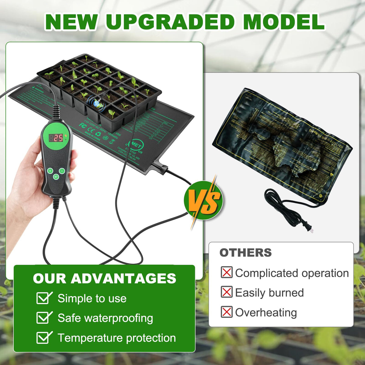HYDGOOHO seedling heat mat under seed-starting tray delivering reliable warmth
