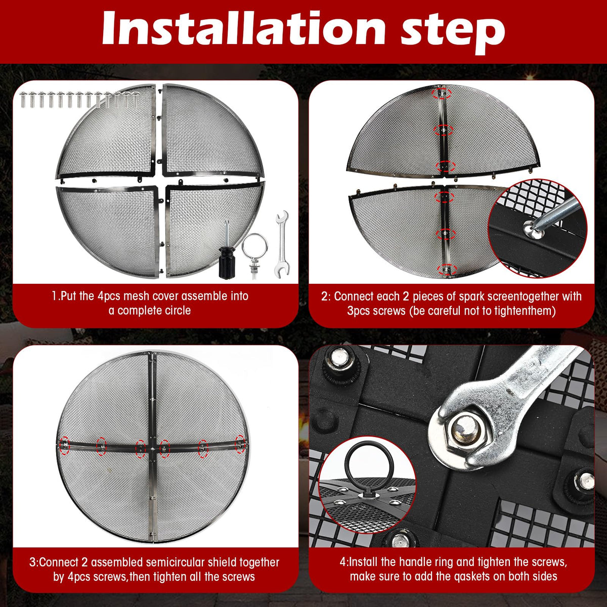 Hydream easy-to-assemble fire pit screen quickly snaps into four parts.